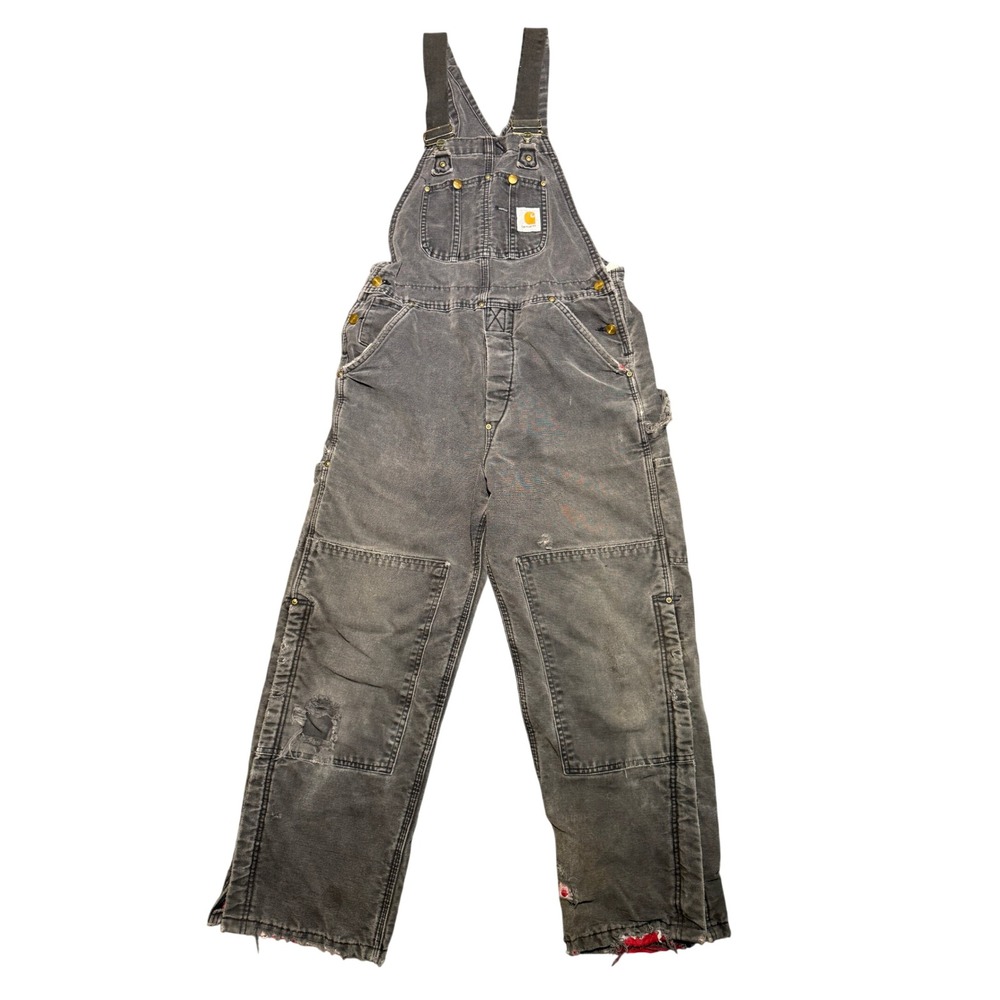 Vintage Carhartt Double Knee Bib Overalls Faded Black Distressed Workwear 33